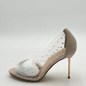 FSJ Women Studded Pointed Toe Transparent Pumps High Heels Shoes with Cute